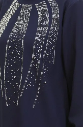 Avondjurk Met Steenprint Tuniekbroek Dubbel Pak 0410-02 Marineblauw 0410-02