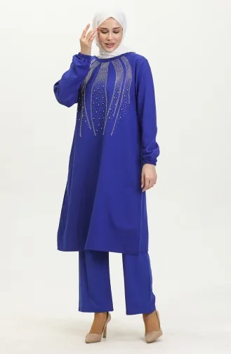 Steinbedrucktes Abendkleid Tunika-Hose Doppelanzug 0410-03 Saks 0410-03