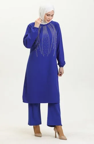 Steinbedrucktes Abendkleid Tunika-Hose Doppelanzug 0410-03 Saks 0410-03