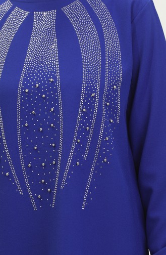 Taş Baskılı Abiye Tunik Pantolon İkili Takım 0410-03 Saks