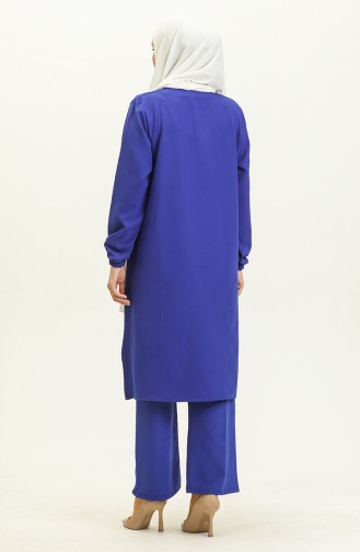 Taş Baskılı Abiye Tunik Pantolon İkili Takım 0410-03 Saks