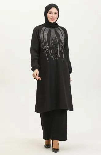 Avondjurk Met Steenprint Tuniekbroek Dubbel Pak 0410-04 Zwart 0410-04