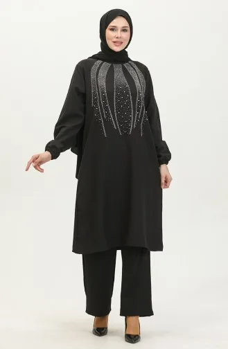Avondjurk Met Steenprint Tuniekbroek Dubbel Pak 0410-04 Zwart 0410-04