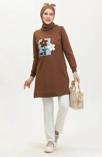 Tunika Mit Gänseblümchen-Stickerei 9116-13 Dunkelbraun 9116-13