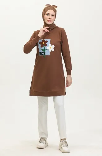 Tunika Mit Gänseblümchen-Stickerei 9116-13 Dunkelbraun 9116-13