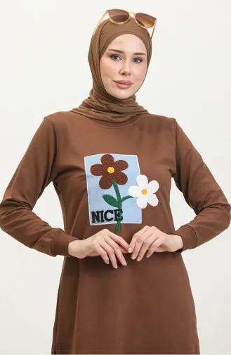 Tunika Mit Gänseblümchen-Stickerei 9116-13 Dunkelbraun 9116-13