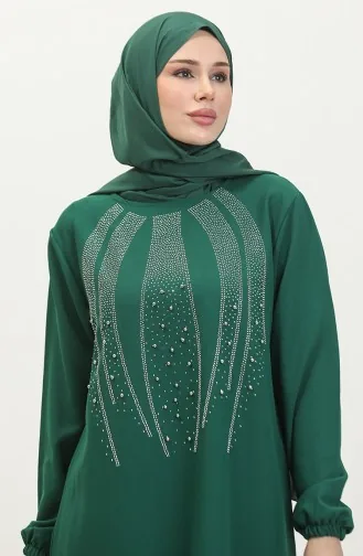 Ensemble Deux Pièces Robe De Soirée Tunique Pantalon Imprimé Pierre 0410-01 Vert Emeraude 0410-01
