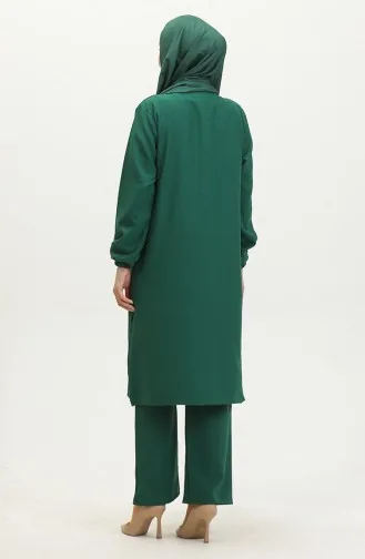 Ensemble Deux Pièces Robe De Soirée Tunique Pantalon Imprimé Pierre 0410-01 Vert Emeraude 0410-01