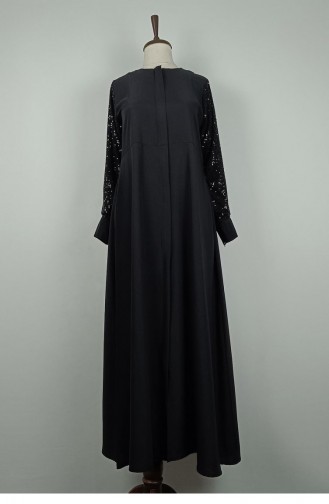 Abaya Détaillée à Manches Grande Taille Noire F36 1318