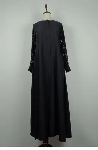 Large Size Sleeves Sequin Detailed Abaya Black F36 1318