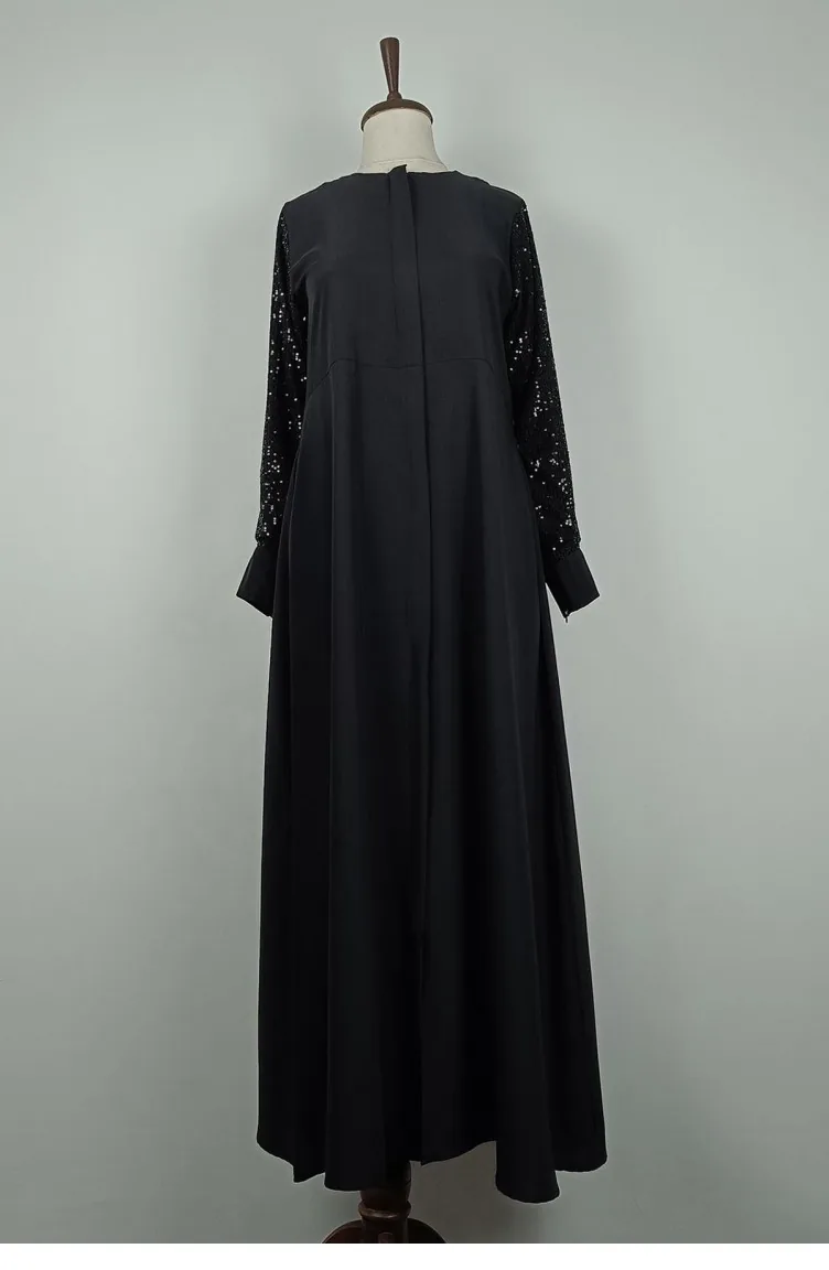 Large Size Sleeves Sequin Detailed Abaya Black F36 1318