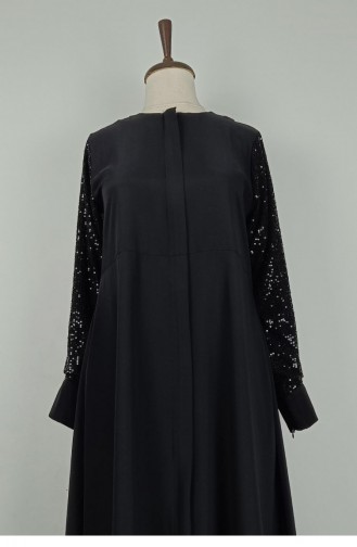Abaya Détaillée à Manches Grande Taille Noire F36 1318