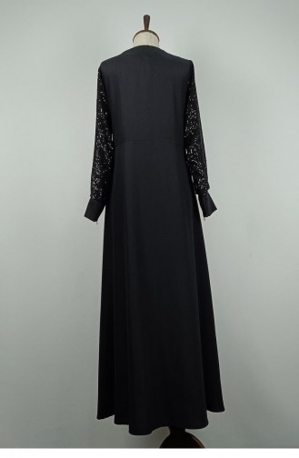 Abaya Détaillée à Manches Grande Taille Noire F36 1318
