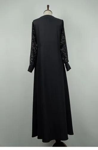 Large Size Sleeves Sequin Detailed Abaya Black F36 1318