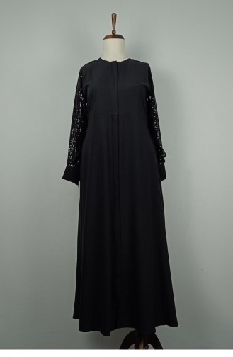 Abaya Détaillée à Manches Grande Taille Noire F36 1318