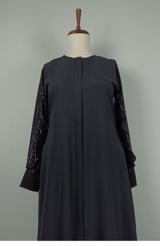 Abaya Détaillée à Manches Grande Taille Noire F36 1318