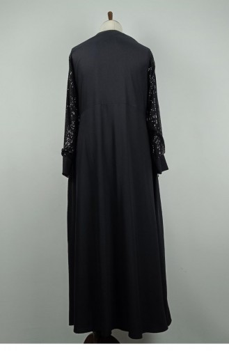 Abaya Détaillée à Manches Grande Taille Noire F36 1318