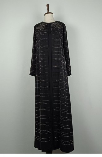 Large Size Stone Detailed Abaya Black F37 1319