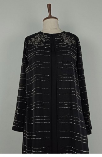 Large Size Stone Detailed Abaya Black F37 1319