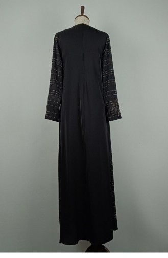 Large Size Stone Detailed Abaya Black F37 1319