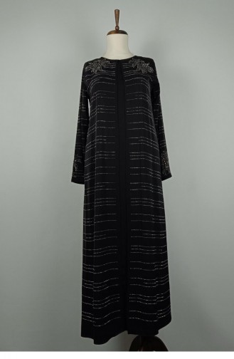 Large Size Stone Detailed Abaya Black F37 1319