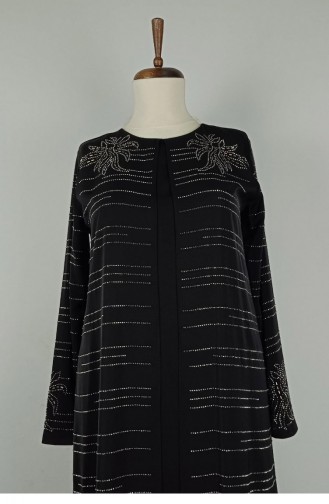 Large Size Stone Detailed Abaya Black F37 1319