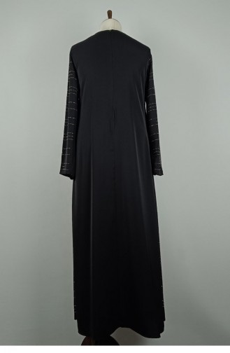 Large Size Stone Detailed Abaya Black F37 1319