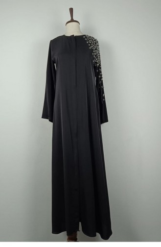 Large Size Shoulder Stone Detailed Abaya Black F38 1320