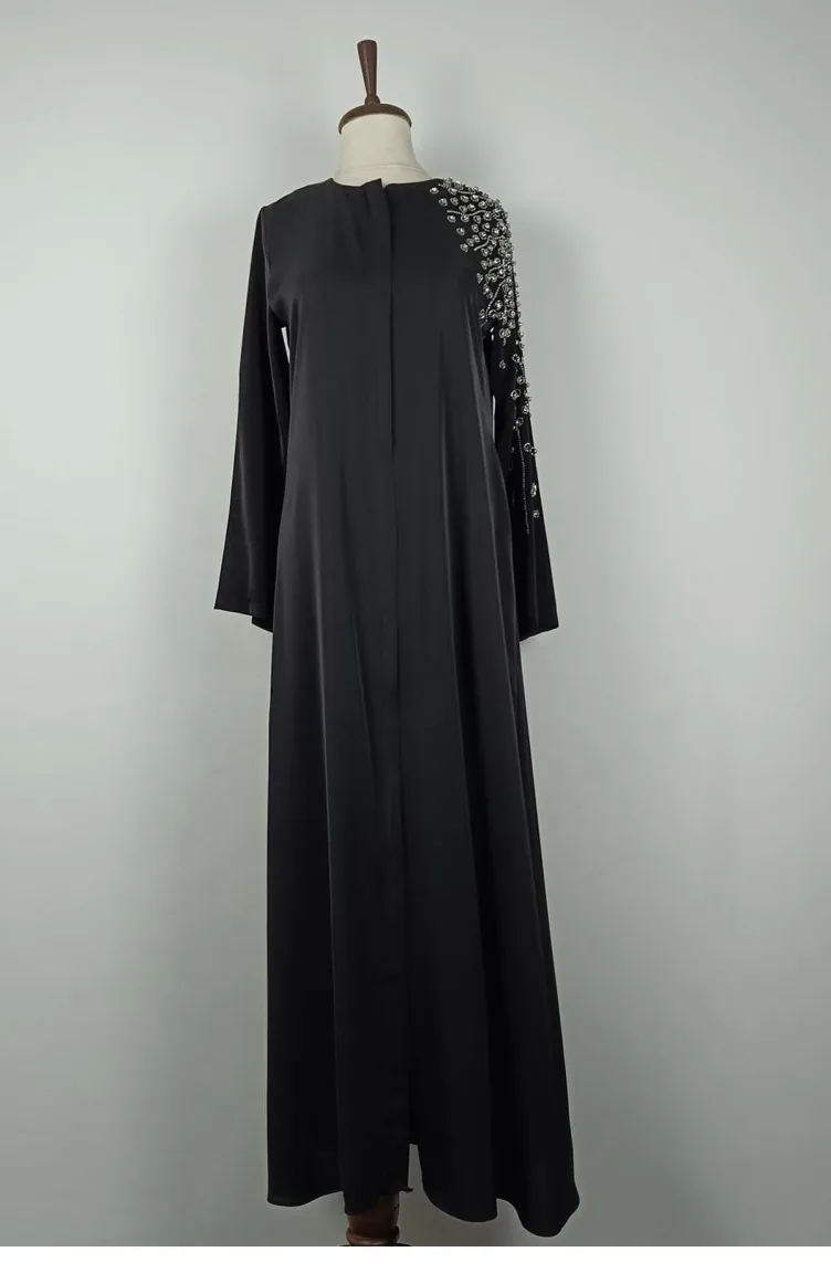 Large Size Shoulder Stone Detailed Abaya Black F38 1320
