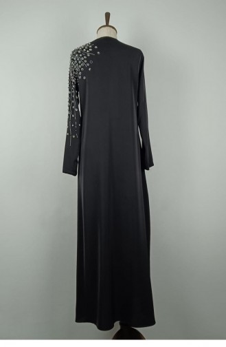 Large Size Shoulder Stone Detailed Abaya Black F38 1320