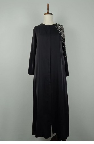 Large Size Shoulder Stone Detailed Abaya Black F38 1320