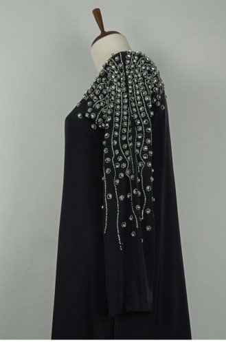 Large Size Shoulder Stone Detailed Abaya Black F38 1320