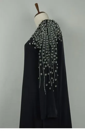 Large Size Shoulder Stone Detailed Abaya Black F38 1320