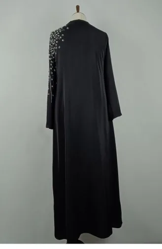 Large Size Shoulder Stone Detailed Abaya Black F38 1320
