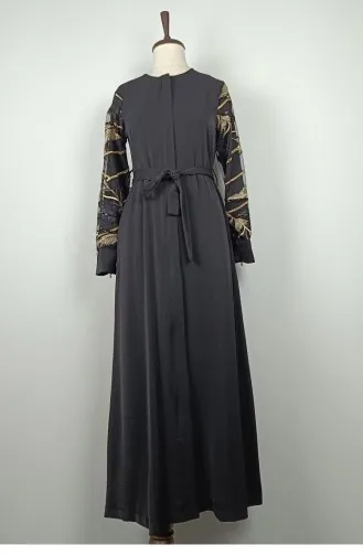 عباية بأكمام مفصلة أسود F40 1321
