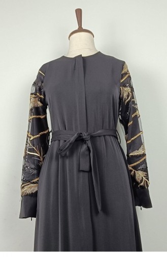 Sleeve Detailed Abaya Black F40 1321