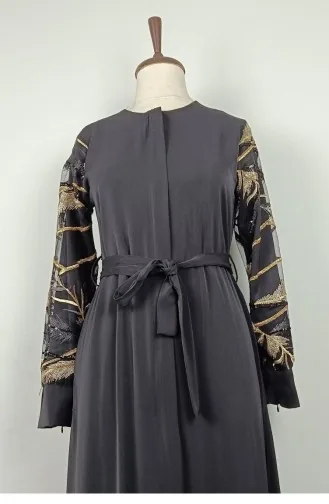 عباية بأكمام مفصلة أسود F40 1321