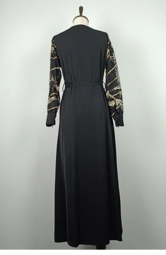 عباية بأكمام مفصلة أسود F40 1321