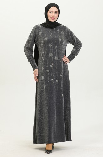 Taşlı Simli Elbise 0408-05 Gri