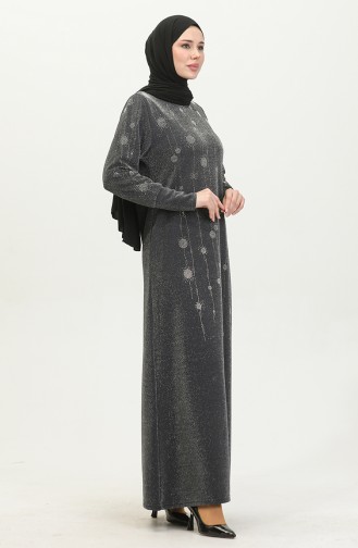Taşlı Simli Elbise 0408-05 Gri