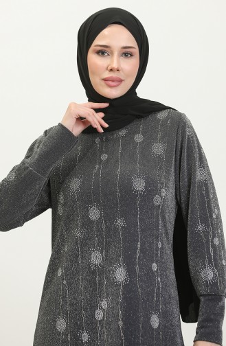Taşlı Simli Elbise 0408-05 Gri
