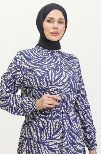 فستان فيسكوز منقوش 0414-04 انديجو 0414-04