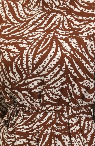 Leaf Patterned Viscose Dress 0414-02 Brown 0414-02