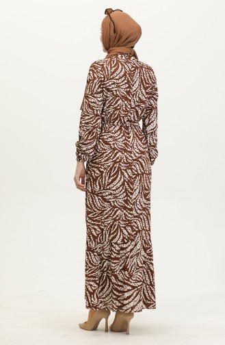 Kleid Aus Viskose Mit Blattmuster 0414-02 Braun 0414-02