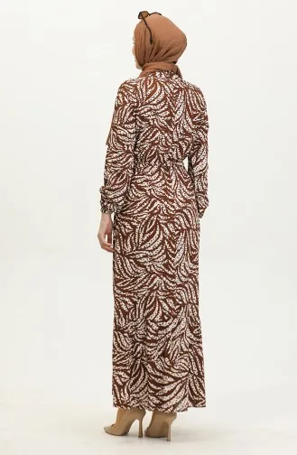 Leaf Patterned Viscose Dress 0414-02 Brown 0414-02
