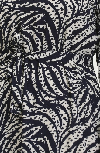 Kleid Aus Viskose Mit Blattmuster 0414-01 Marineblau 0414-01