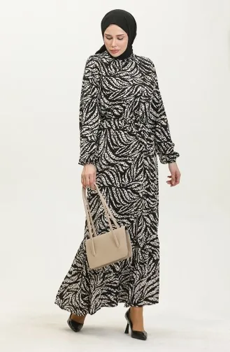 فستان فيسكوز منقوش 0414-03 أسود 0414-03