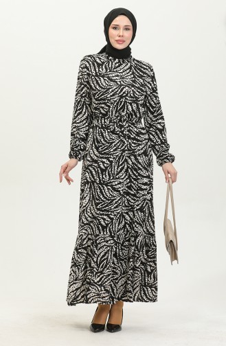 Kleid Aus Viskose Mit Blattmuster 0414-03 Schwarz 0414-03