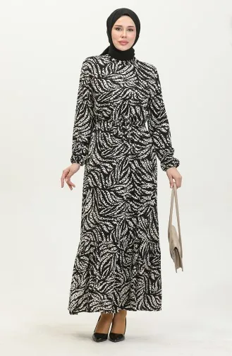 فستان فيسكوز منقوش 0414-03 أسود 0414-03