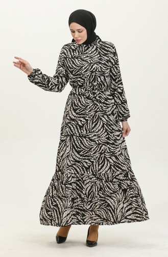 Kleid Aus Viskose Mit Blattmuster 0414-03 Schwarz 0414-03